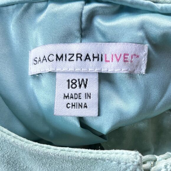 Isaac Mizrahi Live Size 18W Seafoam Green Laser Cut Genuine Suede Floral Jacket - Picture 2 of 5
